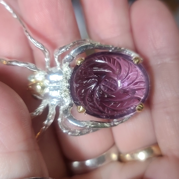 Large handcarved Amethyst Sterling Spider 🕷 brooch - Picture 8 of 10